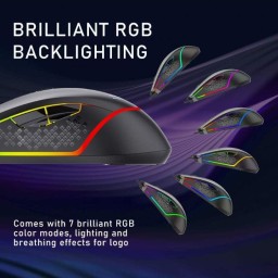 ماوس ألعاب AULA F805 سلكي بإضاءة RGB ودقة تصل إلى 6400 DPI مع 6 أزرار قابلة للبرمجة وتصميم مريح باللون الأسود AULA F805 Wired RGB Gaming Mouse with 6400 DPI, 6 Programmable Buttons, Ergonomic Design, USB, Black for PC Gaming