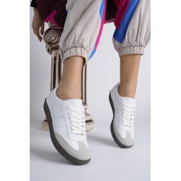 حذاء رياضي Muggo GORDON للجنسين أبيض برباط للمشي والجري - مريح وعصري Muggo GORDON Unisex Orthopedic Lace-Up Walking Running Sneaker - White