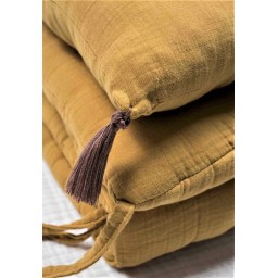 طقم وسائد حماية سرير الأطفال من قماش المِسلين المغسول باللون الأصفر الخردلي (32×180 سم) Muslin Baby Bed Protection Pillow Set (Washed) 32x180 cm