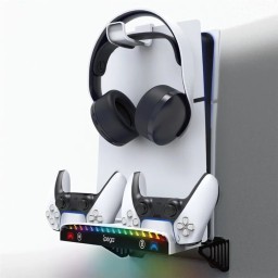 حامل جداري iPega متعدد الوظائف مع شاحن يدين وإضاءة RGB لجهاز بلايستيشن 5 iPega Wall Mount Kit with Dual Controller Charger & RGB for PS5