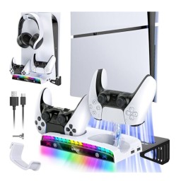 حامل جداري iPega متعدد الوظائف مع شاحن يدين وإضاءة RGB لجهاز بلايستيشن 5 iPega Wall Mount Kit with Dual Controller Charger & RGB for PS5