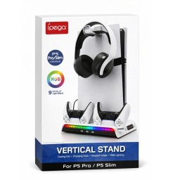 قاعدة iPega متعددة الوظائف مع تبريد وشحن RGB لجهاز PS5 Slim وPS5 Pro iPega RGB Vertical Stand with Cooling & Charging Dock for PS5 Slim / PS5 Pro