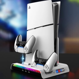 قاعدة iPega متعددة الوظائف مع تبريد وشحن RGB لجهاز PS5 Slim وPS5 Pro iPega RGB Vertical Stand with Cooling & Charging Dock for PS5 Slim / PS5 Pro