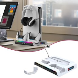 قاعدة iPega متعددة الوظائف مع تبريد وشحن RGB لجهاز PS5 Slim وPS5 Pro iPega RGB Vertical Stand with Cooling & Charging Dock for PS5 Slim / PS5 Pro