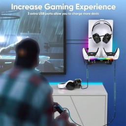 حامل جداري iPega متعدد الوظائف مع شاحن يدين وإضاءة RGB لجهاز بلايستيشن 5 iPega Wall Mount Kit with Dual Controller Charger & RGB for PS5