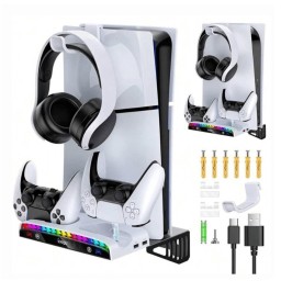 حامل جداري iPega متعدد الوظائف مع شاحن يدين وإضاءة RGB لجهاز بلايستيشن 5 iPega Wall Mount Kit with Dual Controller Charger & RGB for PS5