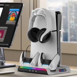 قاعدة iPega متعددة الوظائف مع تبريد وشحن RGB لجهاز PS5 Slim وPS5 Pro iPega RGB Vertical Stand with Cooling & Charging Dock for PS5 Slim / PS5 Pro