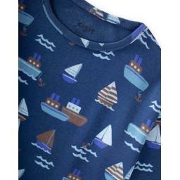 طقم بيجامة أطفال قطن بنمط موسمي - كحلي (2-3 سنوات) Kids' Patterned Seasonal Cotton Pajama Set - Navy (2-3 Years)