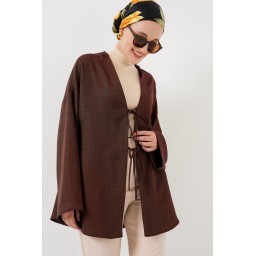 كيمونو محتشم كتان 5968 - بني Linen Modest Kimono 5968 - Brown