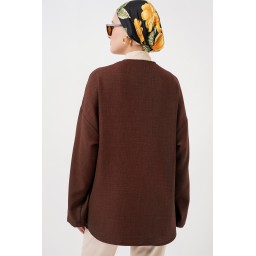 كيمونو محتشم كتان 5968 - بني Linen Modest Kimono 5968 - Brown
