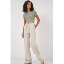بنطلون نسائي واسع الساق بخصر عالٍ - كريمي Women's Wide Leg High Waist Trousers - Cream
