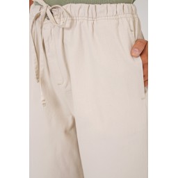 بنطلون نسائي واسع الساق بخصر عالٍ - كريمي Women's Wide Leg High Waist Trousers - Cream