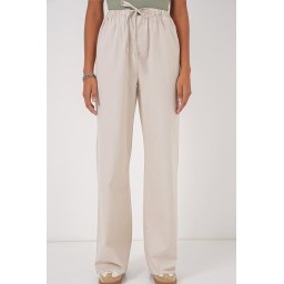 بنطلون نسائي واسع الساق بخصر عالٍ - كريمي Women's Wide Leg High Waist Trousers - Cream