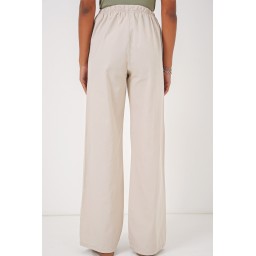بنطلون نسائي واسع الساق بخصر عالٍ - كريمي Women's Wide Leg High Waist Trousers - Cream