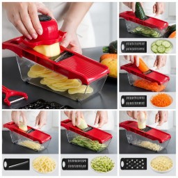 قطّاعة خضار وفواكه متعددة 10×1 مع شفرات تبديل (Mandoline Slicer) 10-in-1 Multi-Purpose Vegetable and Fruit Slicer with Interchangeable Blades (Mandoline Slicer)