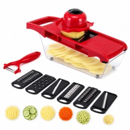 قطّاعة خضار وفواكه متعددة 10×1 مع شفرات تبديل (Mandoline Slicer) 10-in-1 Multi-Purpose Vegetable and Fruit Slicer with Interchangeable Blades (Mandoline Slicer)