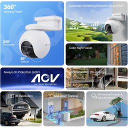 إيزفيز CS-EB8/SP 4K – كاميرا مراقبة لاسلكية Wi-Fi و4G مع لوح شمسي EZVIZ CS-EB8/SP (4K, Wi-Fi + 4G) Solar-Powered Security Camera