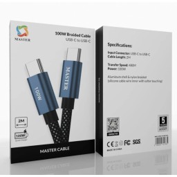 كيبل ماستر مظفر تايب سي الى تايب سي بقدرة شحن 100 واط - ازرق داكن | Master Braided 100W USB-C to USB-C Cable - Dark Blue