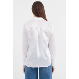 قميص ساتان 3964 أبيض فضفاض 3964 Loose Fit Satin Shirt - White