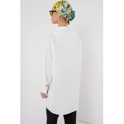 تونيك قميص نسائي طويل 5945 - أبيض Women's Long Shirt Tunic 5945 - White