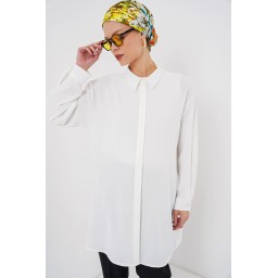 تونيك قميص نسائي طويل 5945 - أبيض Women's Long Shirt Tunic 5945 - White