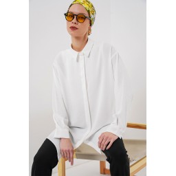 تونيك قميص نسائي طويل 5945 - أبيض Women's Long Shirt Tunic 5945 - White