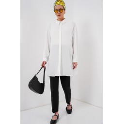 تونيك قميص نسائي طويل 5945 - أبيض Women's Long Shirt Tunic 5945 - White