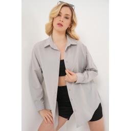 قميص بيزك طويل فضفاض 3900 - رمادي 3900 Oversize Long Basic Shirt - Grey