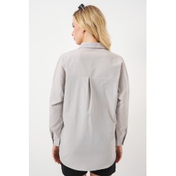 قميص بيزك طويل فضفاض 3900 - رمادي 3900 Oversize Long Basic Shirt - Grey