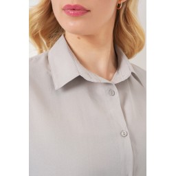 قميص بيزك طويل فضفاض 3900 - رمادي 3900 Oversize Long Basic Shirt - Grey