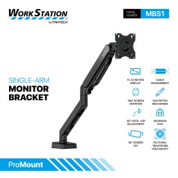 حامل شاشة فانتك MBS1 أحادي الذراع – أسود Fantech MBS1 Single-Arm Monitor Bracket – Black