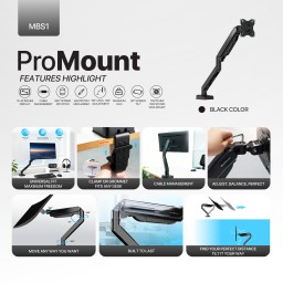 حامل شاشة فانتك MBS1 أحادي الذراع – أسود Fantech MBS1 Single-Arm Monitor Bracket – Black