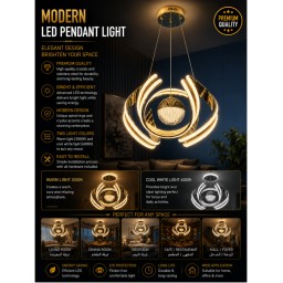 ثريا LED حلقات فنية ذهبية Golden Artistic Ring LED Pendant Light