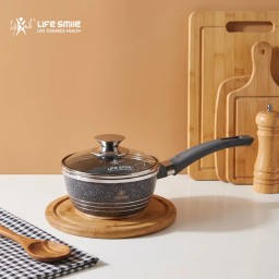كسرولة ١٦ سم (قدر صلصة) بغطاء زجاجي، طلاء متعدد الطبقات مانع للالتصاق Sauce Cookware with Glass Cover - 16 cm