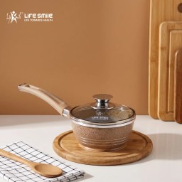 كسرولة ١٦ سم (قدر صلصة) بغطاء زجاجي، طلاء متعدد الطبقات مانع للالتصاق Sauce Cookware with Glass Cover - 16 cm