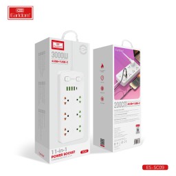 سيار كهربائي 11 في 1 مع 6 منافذ كهرباء و5 منافذ USB 11-in-1 Power Extension with 6 AC Outlets, 4 USB Ports