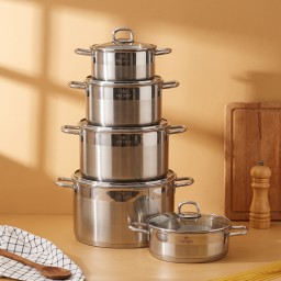 سيت قدر ستانلس ستيل لايف سمايل 5 قطع LIFE SMILE 5 Pcs Stainless Steel Cookware Set with Steam Vent Lid