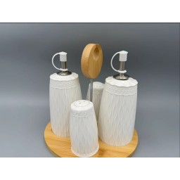 طقم موزع زيت وخل سيراميك 5 قطع 5-Piece Ceramic Oil & Vinegar Dispenser Set