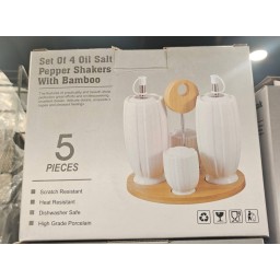طقم موزع زيت وخل سيراميك 5 قطع 5-Piece Ceramic Oil & Vinegar Dispenser Set