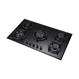طباخ غازي بلت ان (90 سم) شعلات ووك مزدوجة - زجاج أسود Built-In Gas Hob (90 cm) Double Wok Burners - Black Glass