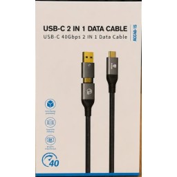 كابل ORICO ثنائي 2 في 1 USB-C / USB-A بسرعة تصل إلى 40Gbps بطول 1.5 متر – ACC40-15 ORICO ACC40-15 USB-C 40Gbps 2-in-1 Data Cable – 1.5M