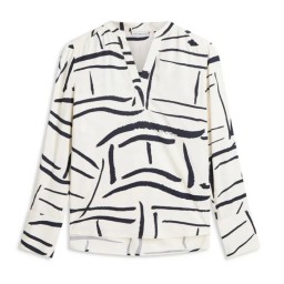 قميص نسائي بأكمام طويلة وياقة V وقماش الفيسكوز Viscose Twill V-Neck Long Sleeve Blouse with Button Placket