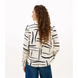 قميص نسائي بأكمام طويلة وياقة V وقماش الفيسكوز Viscose Twill V-Neck Long Sleeve Blouse with Button Placket
