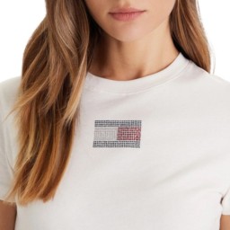 تيشرت نسائي بياقة دائرية وشعار كريستالي Women's Diamanté Flag Crew Neck T-Shirt