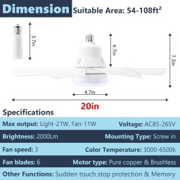 مروحة  سقف ذكية مدمجة مع اضائة للمطابخ الحارة  مع ريموت تحكم عن بعد Smart ceiling fan with built-in lighting for hot kitchens, with remote control
