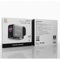 شاحن ماستر تقنية GaN بقدرة 100W مع كيبل تايب سي مدمج Master 100w