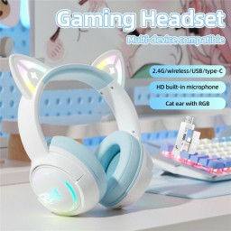 سماعة رأس لاسلكية ثلاثية الأوضاع Onikuma GT838 باللون الأبيض/الأزرق Onikuma GT838 Tri-Mode Wireless Headphone White/Blue