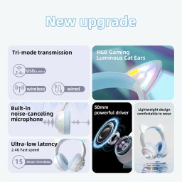سماعة رأس لاسلكية ثلاثية الأوضاع Onikuma GT838 باللون الأبيض/الأزرق Onikuma GT838 Tri-Mode Wireless Headphone White/Blue