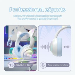 سماعة رأس لاسلكية ثلاثية الأوضاع Onikuma GT838 باللون الأبيض/الأزرق Onikuma GT838 Tri-Mode Wireless Headphone White/Blue