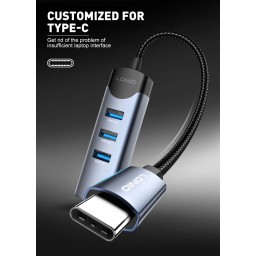 موزع LDNIO DS-144C USB-C ‏4 في 1 مع USB 3.0 وUSB 2.0 LDNIO DS-144C 4-in-1 USB-C Hub Adapter